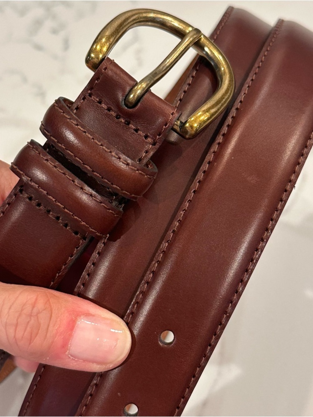 Jos A Bank Italian Leather Belt Brass Buckle Mens 46 Brown Professional Career - Picture 12 of 12